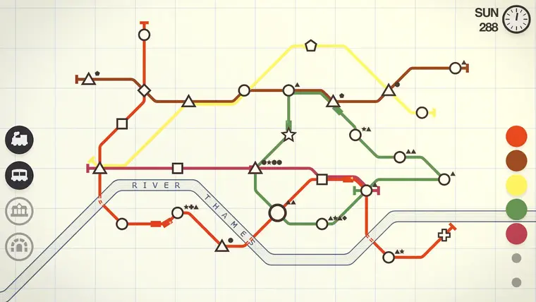 A denser Mini Metro network with many stations and interchanges